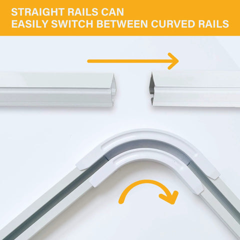 Go-To 90 Degree Curtain Track Bend Connectors for Ceiling and Wall Mounts Black 2 Pack Easy Right Angle Turns shown in use