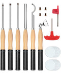 All In One 6 Piece Wood Lathe Turning Tools Set With Rubber Handles Carbide Tipped Tools In Four Profiles Plus Accessories