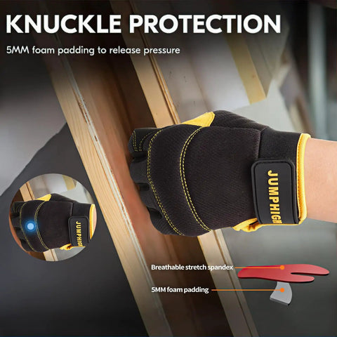 Back view of All Purpose Mens Utility Work Gloves With Synthetic Leather Palm For Tough Jobs, Flexible Spandex Back, knuckle protection