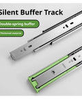 Heavy Duty No Slam Silent Close Drawer Slides 2 Pack Adjustable 12 To 20 Inch Rails 45mm Track Width Hydraulic Damping Three Section Buffer for Quiet Smooth Drawer Operation, silver steel slide close-up