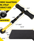 Hamstring Curl Strap With Built In Fitness Knee Mat For Home Gym, Holds Up To 420 Pounds, dimensions highlighted