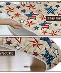 Patriotic Round Tablecloth With Elastic Edge For 40 44 Inch Tables Water Resistant Red White Blue Stars Outdoor Picnic Patio Party Cover Snug Fitted To Stop Slips And Bunching For Memorial Day Fourth Of July Celebrations.