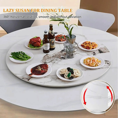 Kickass Lazy Susan Turntable For Dining Tables Featuring Smooth Spinning Motion And Top Tier Marble Look Serving Tray with dishes and drinks
