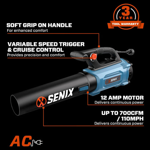 12 Amp Handheld Electric Leaf Blower With 700 CFM Air Volume And 110 MPH Max Speed Variable Speed Control Ultra Lightweight 120V