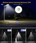 Solar Street Light Outdoor Motion Sensor With Remote Control Dusk To Dawn LED Yard Lighting 6500K illuminating driveway at night