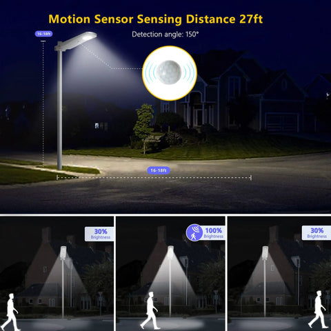 Solar Street Light Outdoor Motion Sensor With Remote Control Dusk To Dawn LED Yard Lighting 6500K illuminating driveway at night