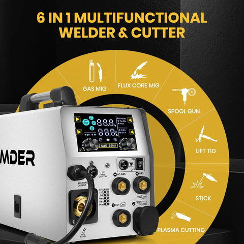 Six In One MIG Welder And Plasma Cutter 160A Gas MIG Flux Core Lift TIG Stick Plasma Cut Combo 110V 220V 35A front view