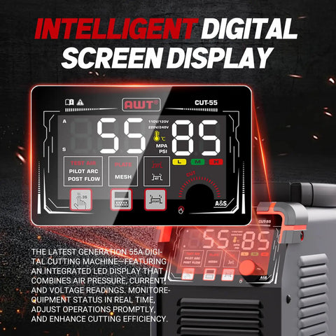 Plasma Cutter 55 Amp With Non Touch Pilot Arc And Large LED Display showcasing digital screen and controls.
