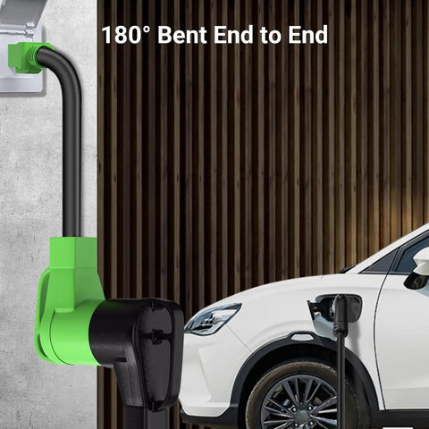 Heavy Duty NEMA 5-15P to 14-50R Adapter Cord Top Shelf Grip shows 180° bent connector for easy EV charging.
