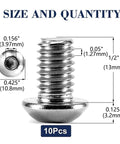 Top Shelf 1/4-20 X 1/2 Inch Button Head Socket Cap Bolts Screws Set Of 10 shown with dimensions and specs.