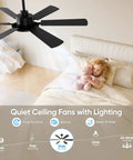 52 Inch Ceiling Fan With Lights Six Double Sided Blades Ultra Quiet Reversible DC Motor above sleeping child in bedroom