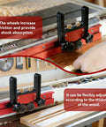 Pro Grade Bearing Roller Featherboards For Table Saw, Router Table, And Band Saw Guards in use on woodworking table