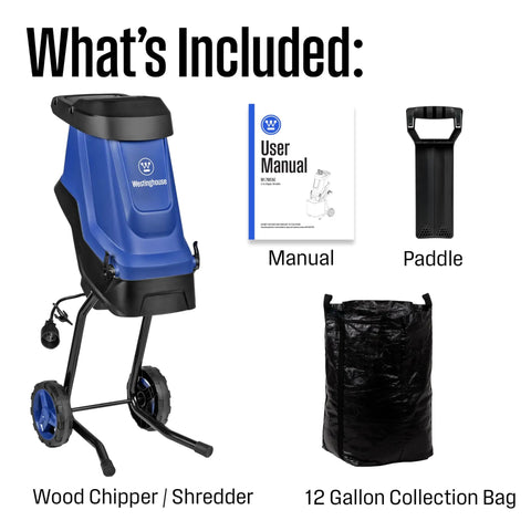 Corded Electric Wood Chipper Shredder Be The Yard Boss With 1.7 Inch Capacity And 15 Amp Motor with manual, paddle, 12 gal bag