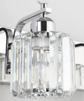 Close-up of Chrome 4 Light Crystal Vanity Light Over Mirror With Dimmable E26 Sockets, showing crystal detail and chrome finish.