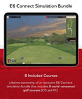 Mevo Gen2 Portable Golf Launch Monitor And Simulator tablet showing E6 simulation course with GPS overview