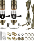 Two Pack Floor Lamp Repair Kit With 12 Foot Cords And 3 Way Socket Copper Plated Hardware and components shown.