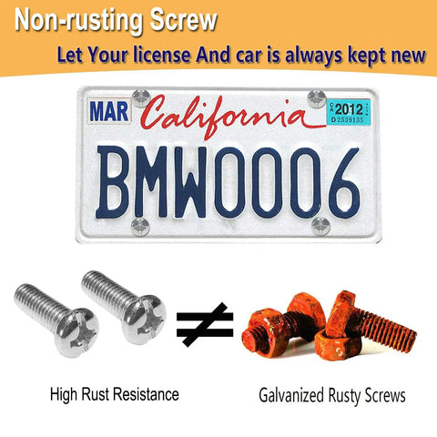 Chrome License Plate Screw Caps and Bolts Set with Gloss Finish Covers for Cars Trucks and SUVs Rust Resistant Hardware Kit Including Machine Bolts Frame Fasteners and Secure Mounting for a Slick Durable Look displaying high rust resistance.