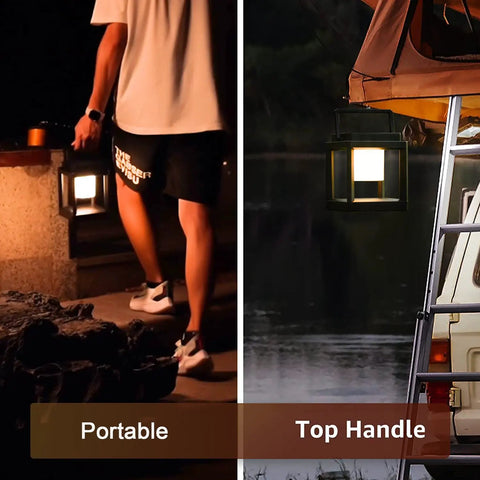 Outdoor Solar Lanterns Waterproof Hanging Lamps Portable Rechargeable LED Nightstand Table Lamp For Garden Patio Yard Lawn And Tabletop, Warm White Eye Caring Light With 3 Way Dimming And Cordless Convenience shown in use