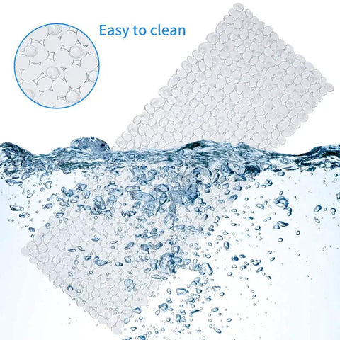 Top Rated Premium Heavy Duty Non Slip Shower Mat For Bathtub With Clear Textured Surface and Rock Solid Suction Cups in water.