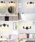 Sleek Dope Modern 3 Light Matte Black Vanity Light With Clear Glass Shades For Bathroom Mirror Wall Sconce Indoor Use Waterproof Design Perfect For Hallway Living Room Or Bedroom 17 Inch Wide displayed in various room settings