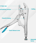 7 Inch Locking Pliers With Curved Jaw And Wire Cutter, Premium Cr-V Steel for Tough Clamping, Twisting, and Welding Jobs with adjustable screw