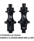 Carbon Disc Brake Road Bike Wheelset fitting Shimano 8 to 12 Speed hubs, thru axle compatibility shown