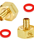 Heavy Duty Solid Brass Garden Hose Adapter Swivel Connector From One Half Inch PEX Barb To Three Quarter Inch GHT Female For Lawn Irrigation Boat RV Water Systems No Tools Needed For Easy Setup Leakproof 360 Degree Swivel brass hose adapter with PEX barb and red seals