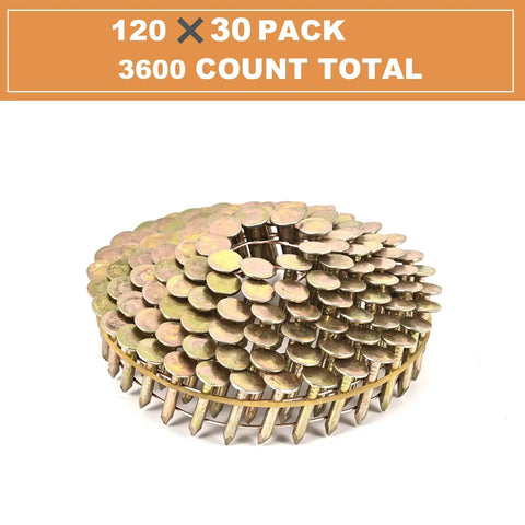 Pro Grade 3600 Count Coil Roofing Nails 1-1/4 Inch By.120 Inch For Roofing Nail Gun, shown in 120 x 30 pack layout