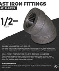 1/2 Inch Cast Iron Threaded 45 Degree Street Elbow With Durable Black Finish Designed For Rock Solid Industrial Piping And Straightforward Gas Line Connections Built Tough
