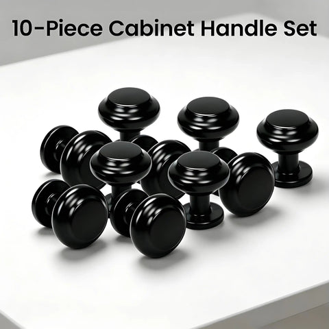 Matte Black Cabinet Knobs 10 Pack Single Hole Round Drawer Knobs Zinc Alloy Modern Hardware for Cabinets on white surface
