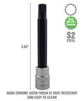 Long Triple Square Bit Set For Automotive Repairs, S2 steel spline socket with rust-resistant finish, 3.93 inches