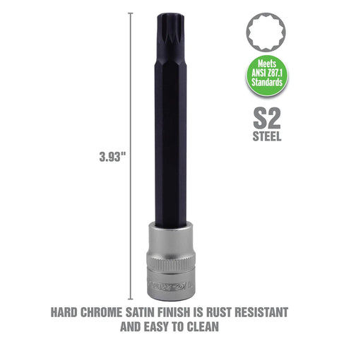Long Triple Square Bit Set For Automotive Repairs, S2 steel spline socket with rust-resistant finish, 3.93 inches
