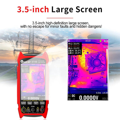 Pro Thermal Imager Camera with 256x192 Infrared Sensor and 3.5 inch LCD showcasing thermal and multimeter display
