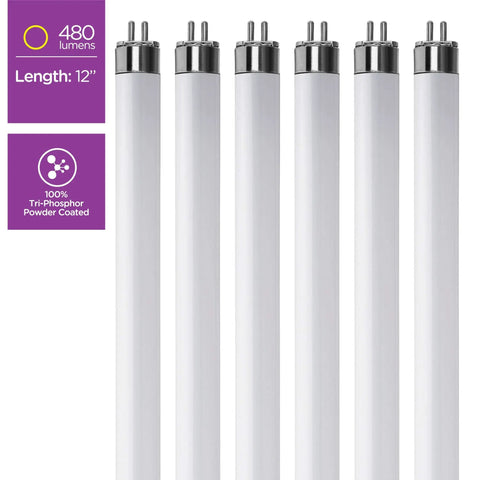 6 Pack T5 Fluorescent Bulbs F8T5 WW 8W 12 Inch Warm White 3000K Long Life Lamps Easy Install For Under Cabinet Lighting