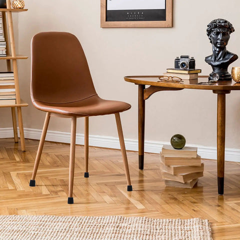 Brown chair with Slip On Chair Leg Protectors 20 Pack for Hardwood Floors, Elastic Iron and PVC Floor Pads in stylish room