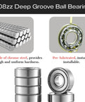 608zz deep groove ball bearings, 8x22x7 mm, sealed shields, pre-lubricated; collage of front/side/close-up views