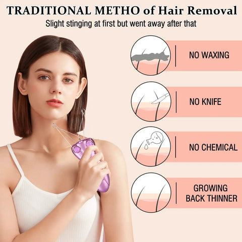 Woman using Womens Facial Hair Remover Epilator And Trimmer For Lip Cheek Arm And Ear Hairs At Home No Fuss Pain Free Tool
