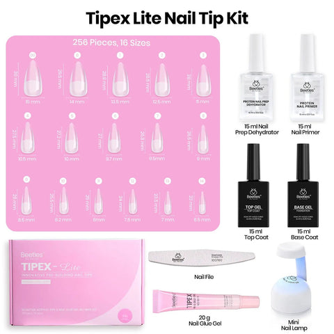 All In One At Home Nail Extensions Kit With 256 Clear Stiletto Tips, UV Lamp, Nail Glue, Dehydrator, Primer, Base and Top Coat