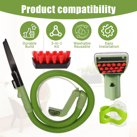 Upgraded Hose And Handle Replacement Kit For Little Green Machine Vacuum Cleaner Compatible With 1400 Series And 3353 3369 Models Includes Cleaning Hose Brush Gap Brush And Tool, green hose and brushes