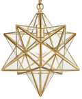 Moravian Star Pendant Light In Brass With Clear Glass Shade, 15 Inch Modern Transitional Fixture for Living Room