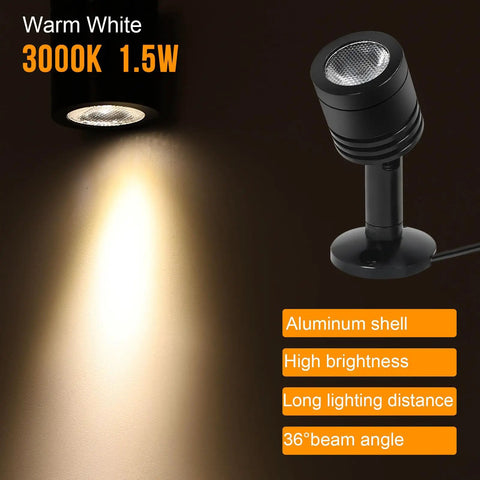 Versatile LED Indoor Spotlight Kit For Display Shelves Artwork Plants Jewelry And Cabinets, 1.5W, 3000K, Aluminum Shell, Beam