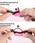 Demonstrating operation of Pink Keychain Knife For Mom Cute Box Cutter Small Pocket Knife Gadget For Everyday Carry 1.34 Inch Blade EDC Tool