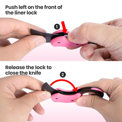 Demonstrating operation of Pink Keychain Knife For Mom Cute Box Cutter Small Pocket Knife Gadget For Everyday Carry 1.34 Inch Blade EDC Tool