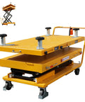 2600 lbs Heavy Duty Electric Scissor Lift Table With Smooth Hydraulic Operation And Quick Tilt Adjustments in yellow.