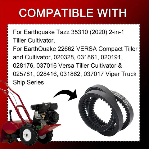 Heavy Duty Replacement Drive Belt For Earthquake Rear Tine Tillers 12 By 728 Type 4L Tooth HA with compatibility list