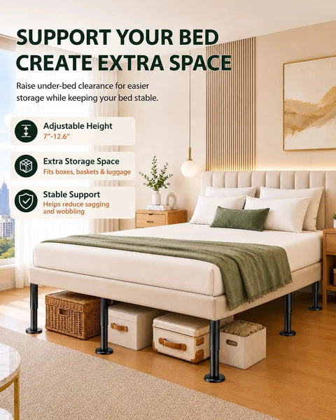 Solid As A Rock Adjustable Metal Bed Support Legs 4 Pack Heavy Duty Center Pillars 7 To 12.6 Inch Under-bed storage solutions.