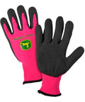 Women’s Nitrile Foam Palm Dipped Work Gloves With Elastic Wrist And Band Top Cuff, Light-Duty Grip For Wet Or Oily Conditions, Breathable Knit Back, Abrasion Resistant, Black And Pink showing both front and back view