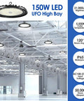 Led High Bay Light 150W Premium 4 Pack UFO Beast Bright Lighting for gym warehouse with 21000lm, IP65, 5000K, dimmable.