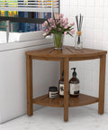 Bamboo Corner Shower Stool With Waterproof Bench And Storage Shelf No Fuss Walnut Finish Ideal Seat For Shaving Legs Bathroom