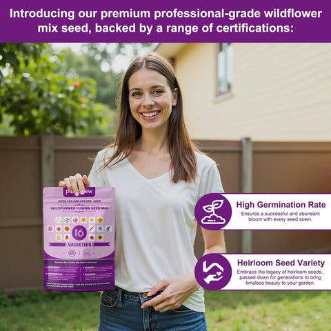 Wildflower Seed Mix For Pollinator Gardens: 16 Heirloom Perennial Varieties With Over 200,000 Seeds In A 4oz Pack, A Real Pollinator Party For Bees, Butterflies, And Birds, High Germination For Indoor Or Outdoor Planting